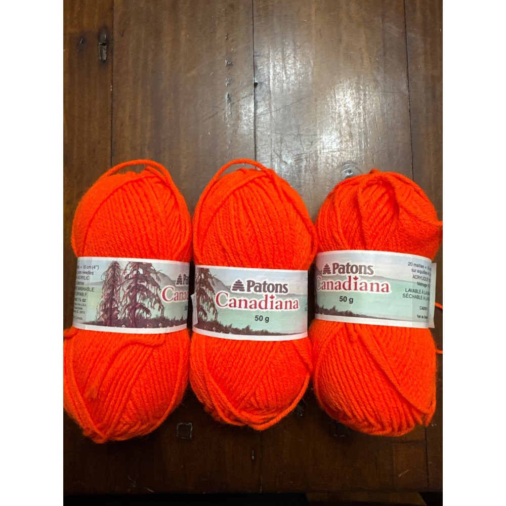 Patons Canadiana Orange Acrylic Yarn 3 Skeins 50g Each Col 3575 Lot 219 Canada